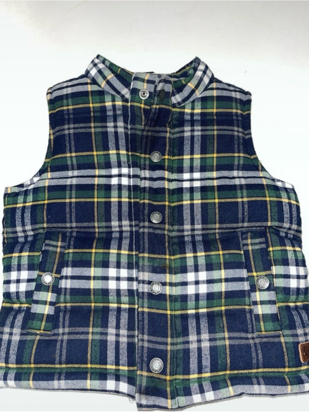 Janie and Jack Navy Green Plaid Puffer Vest
